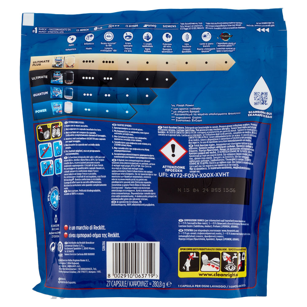 DETERSIVO LAVASTOVIGLIE FINISH TABS QUANTUM LEMON PZ 27 G 280,8 - 1