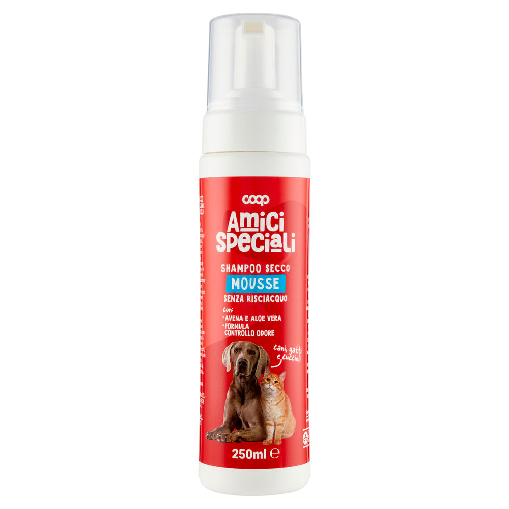 SHAMPOO SECCO MOUSSE CANI/GATTI AVENA E ALOE VERA AMICI SPECIALI COOP ML250 - 0