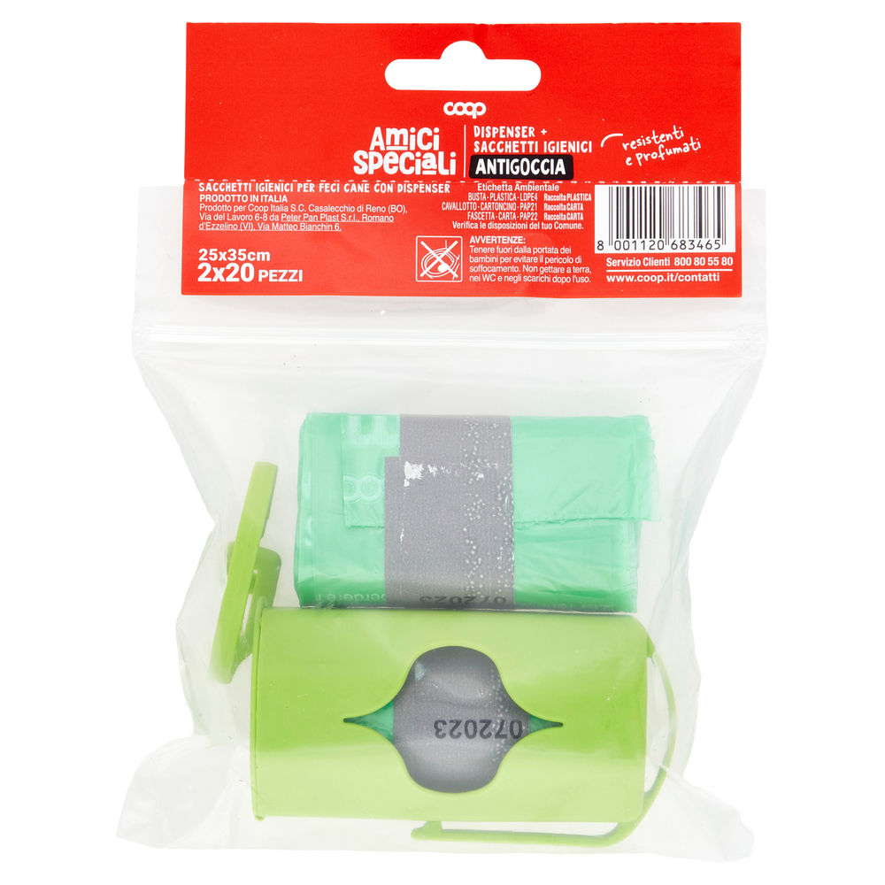 DISPENSER CON SACCHETTI IGIENICI ANTIGOCCIA AMICI SPECIALI COOP PZ2X20 - 1