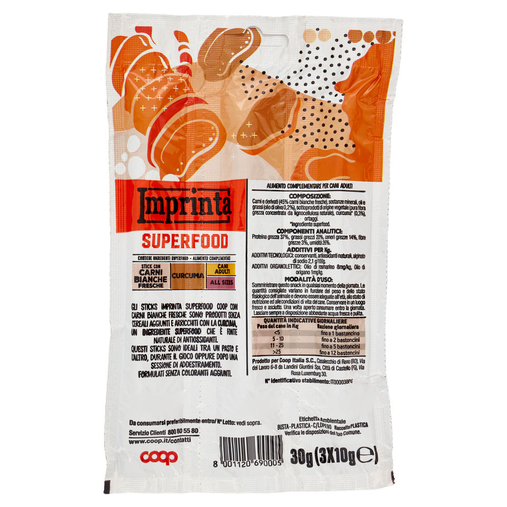 STICK CANE POLLO/TACCHINO/CURCUMA IMPRINTA SUPERFOOD COOP G10X3 - 1