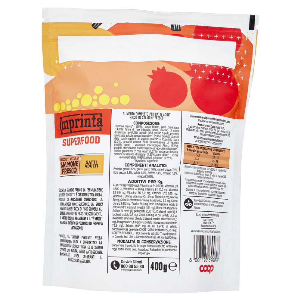 SECCO GATTO CROCCHETTE CON SALM/QUINOA/ZUCCA/MIRT.R.IMPRINTA SUPERFOOD COOP G400 - 1