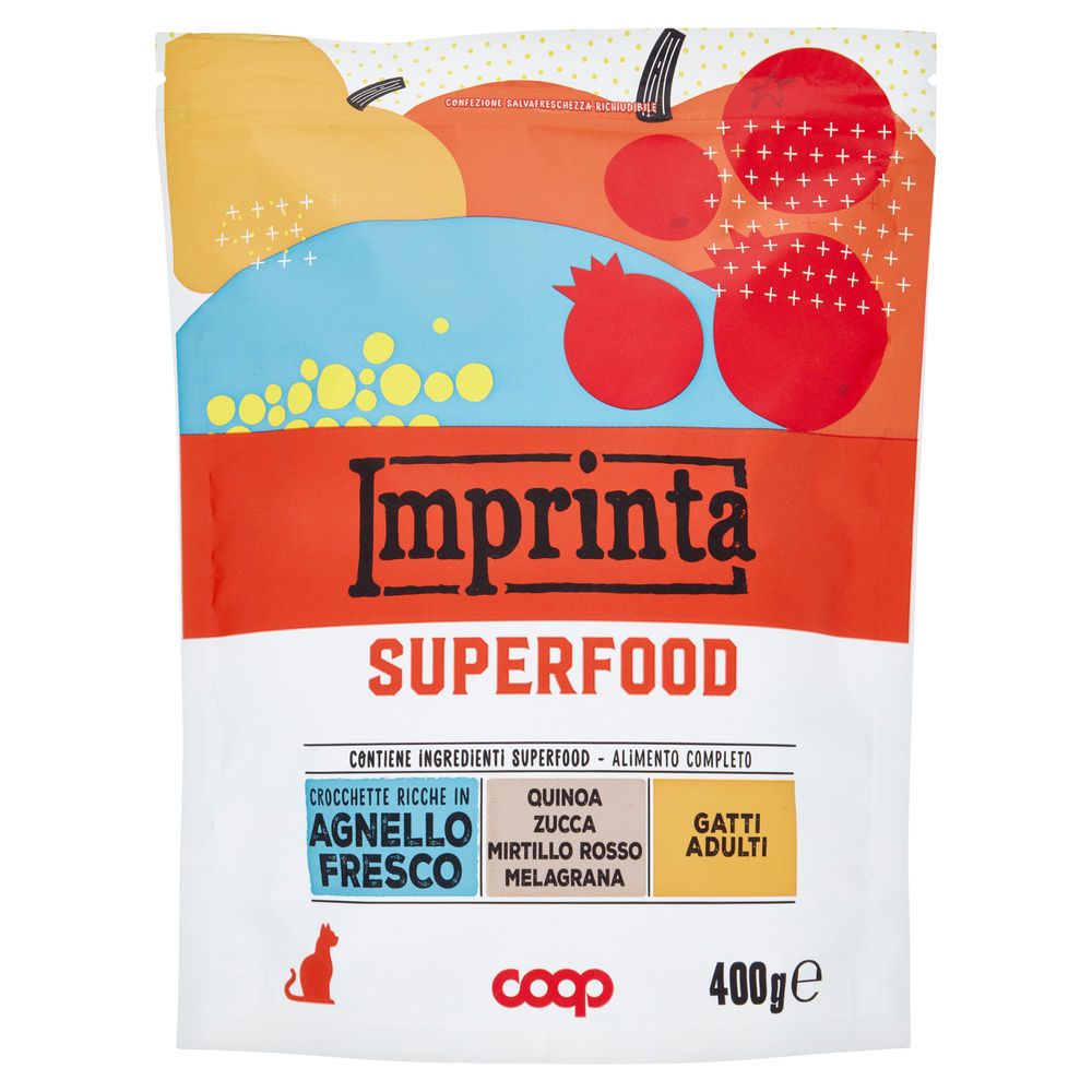 SECCO GATTO CROCCHETTE C/AGNEL/QUINOA/ZUCCA/MIRT.R IMPRINTA SUPERFOOD COOP G400 - 0