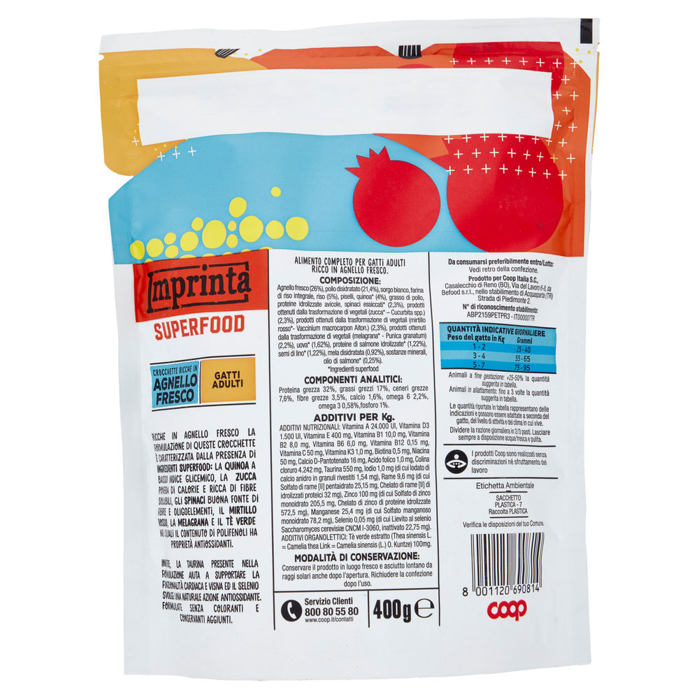 SECCO GATTO CROCCHETTE C/AGNEL/QUINOA/ZUCCA/MIRT.R IMPRINTA SUPERFOOD COOP G400 - 1