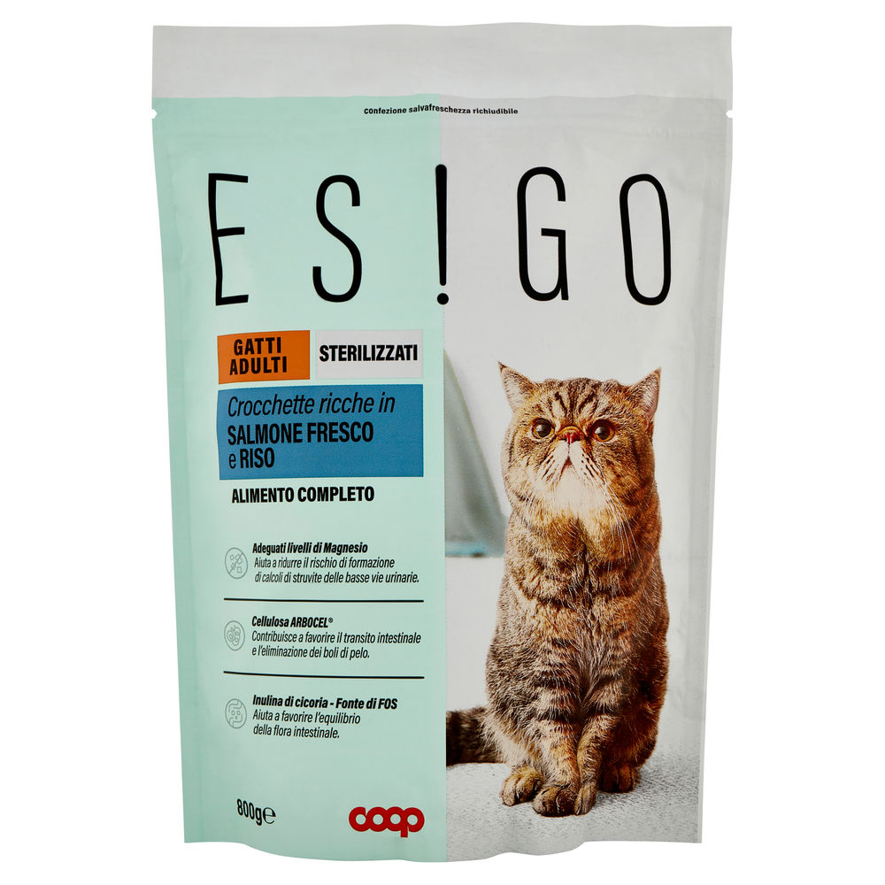 Secco gatto crocchette gatti sterilizzati salmone e riso esigo coop g800