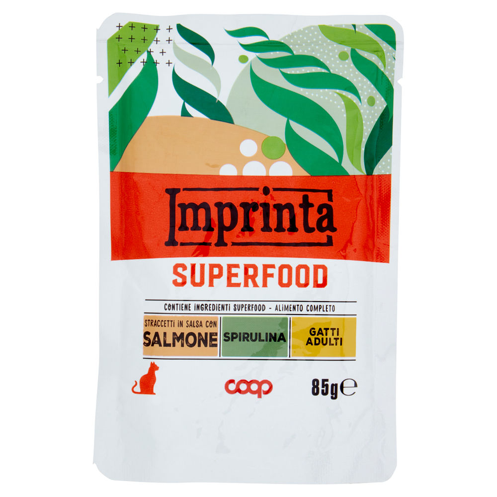 Umido gatto straccetti con salmone e spirulina grain free imprinta coop g85