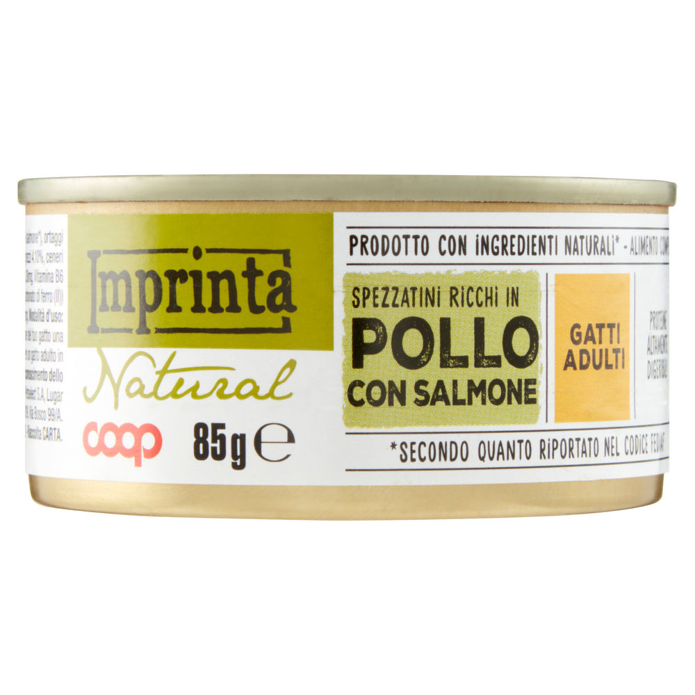 Umido gatto spezzatini per gatto pollo e salmone coop imprinta g85