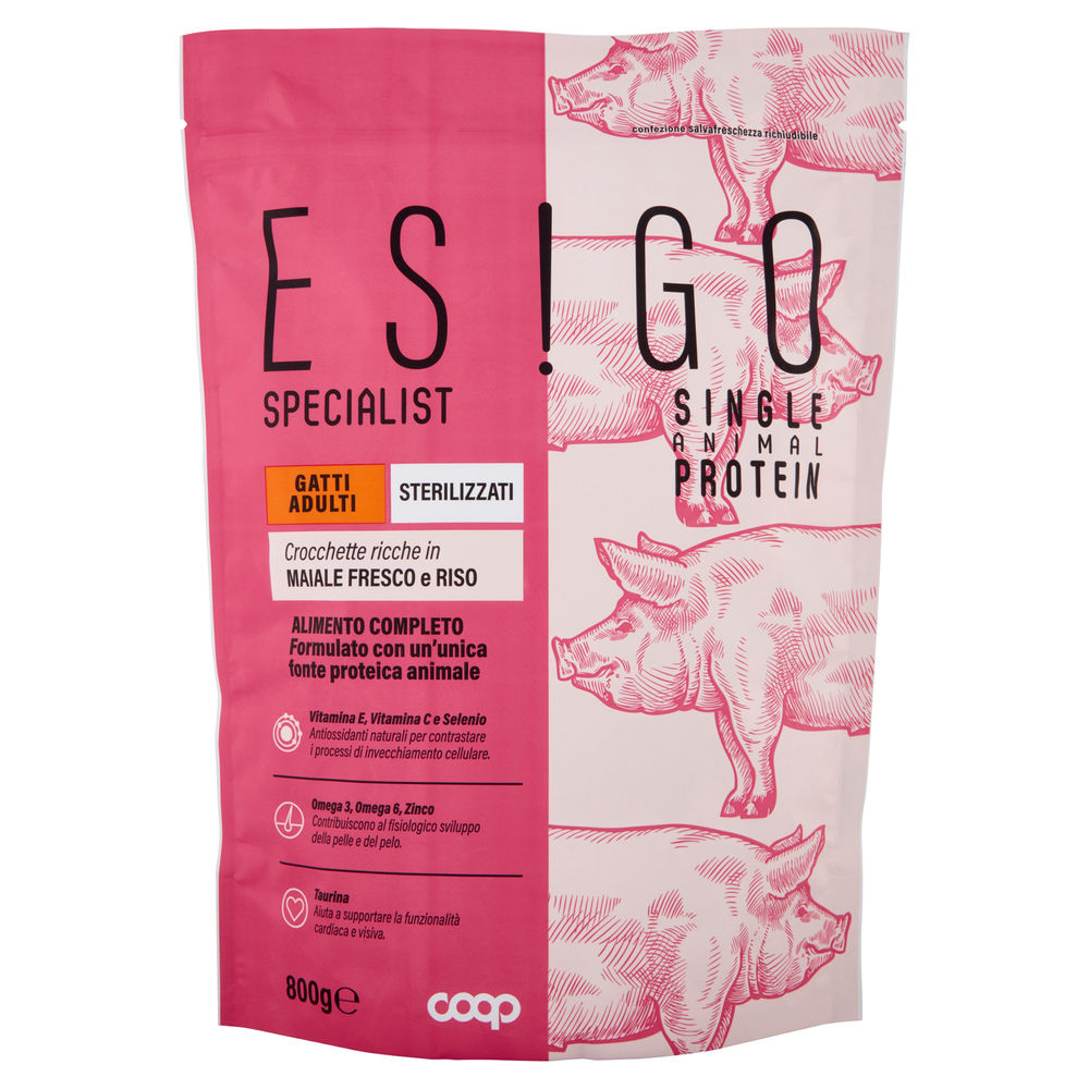 SECCO GATTO CROCCHETTE MONOPROT MAIALE PER GATTI STERILIZZ  ESIGO SP COOP G800 - 0