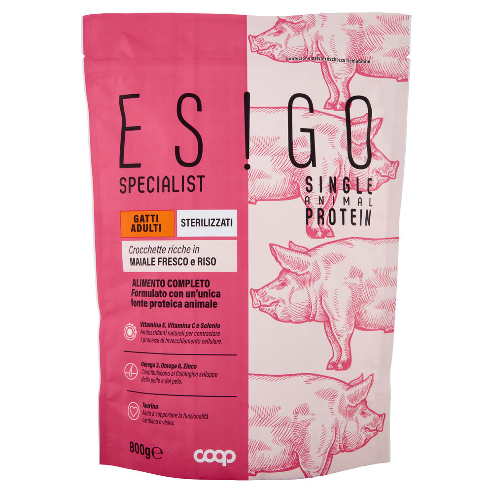 SECCO GATTO CROCCHETTE MONOPROT MAIALE PER GATTI STERILIZZ  ESIGO SP COOP G800 - 6