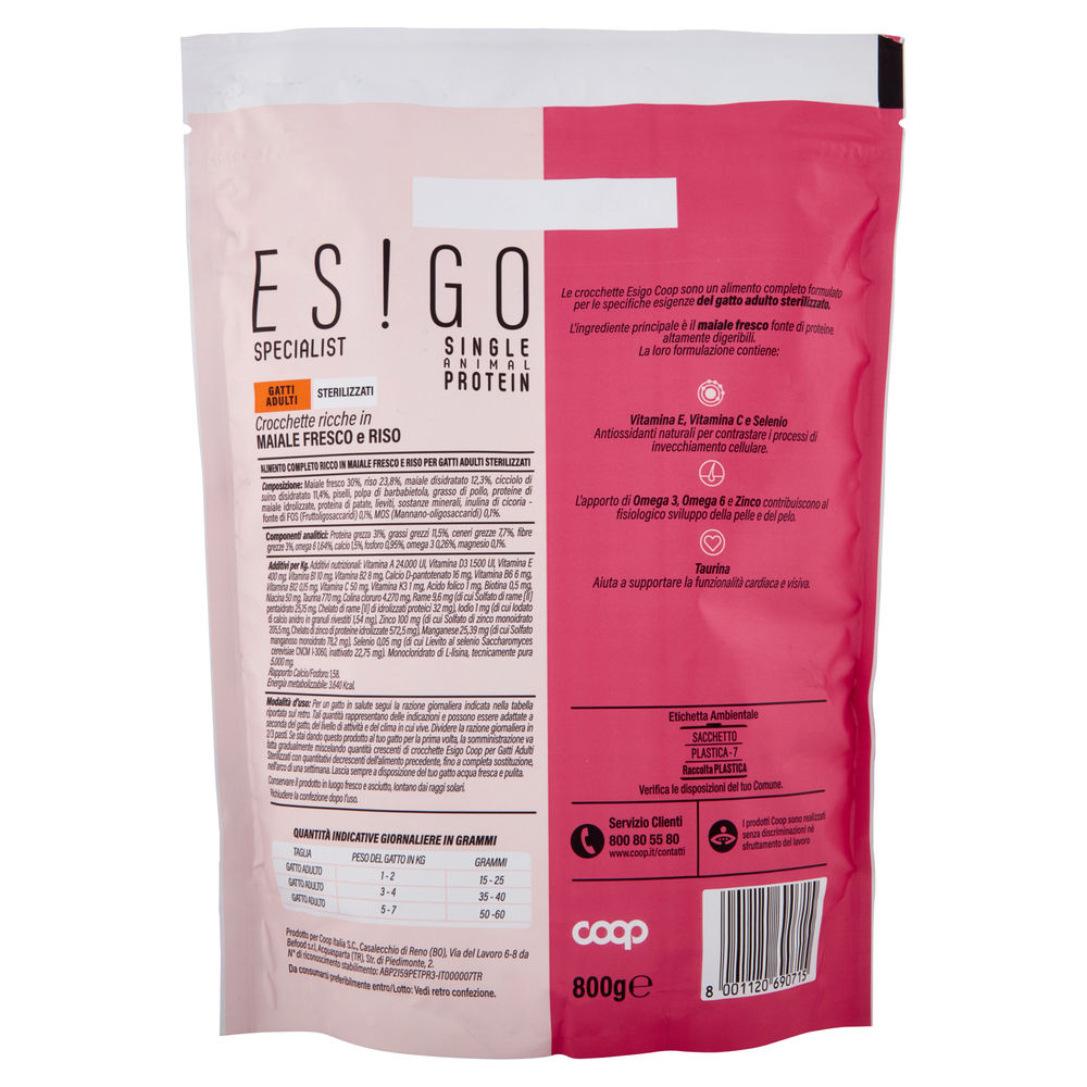 SECCO GATTO CROCCHETTE MONOPROT MAIALE PER GATTI STERILIZZ  ESIGO SP COOP G800 - 1