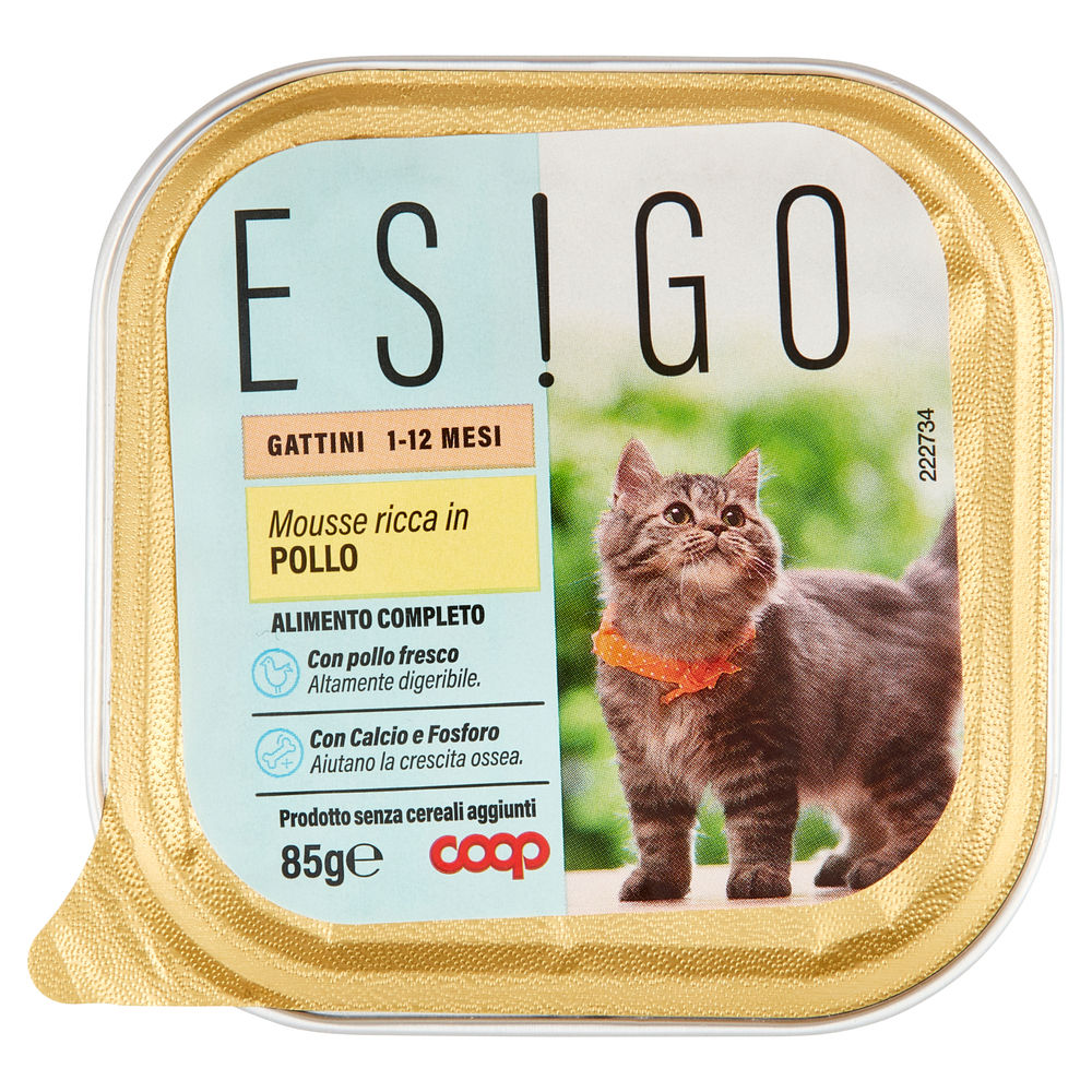 Umido gatto mousse ricca in pollo per gattini coop esigo g85