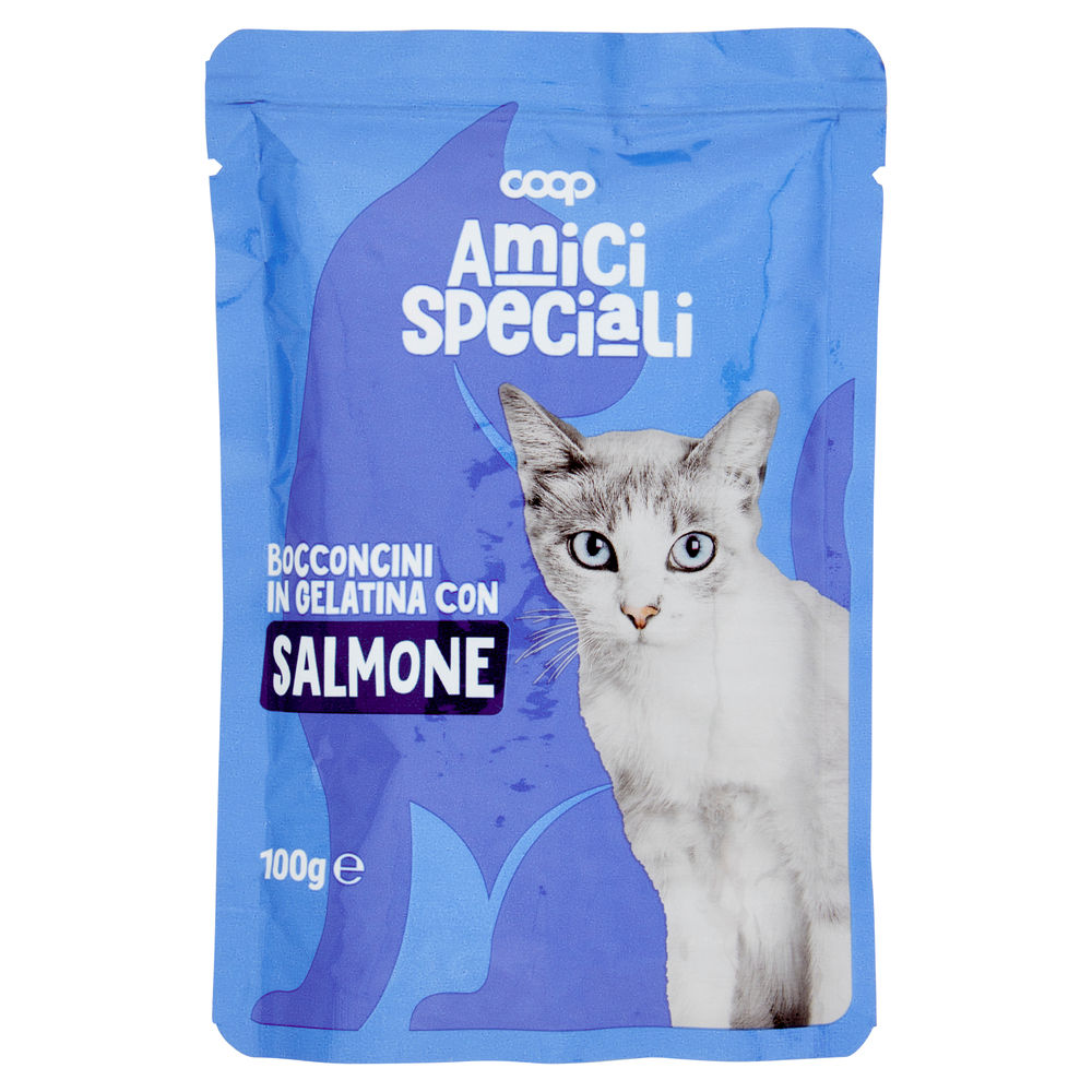 Umido gatto bocconcini per gatti salmone amici speciali coop busta g100