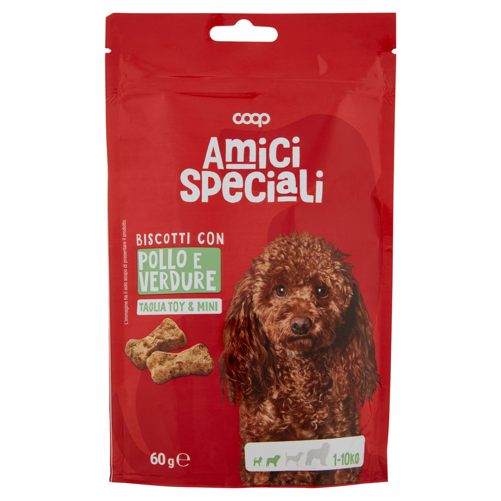 Biscotti per cani pollo e verdure toy & mini amici speciali coop g60