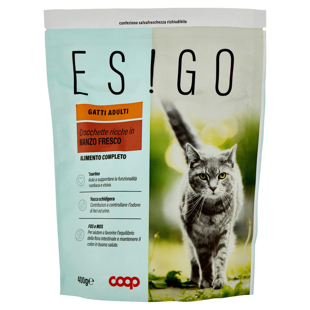 Secco gatto crocchette manzo per gatti adulti esigo coop g400