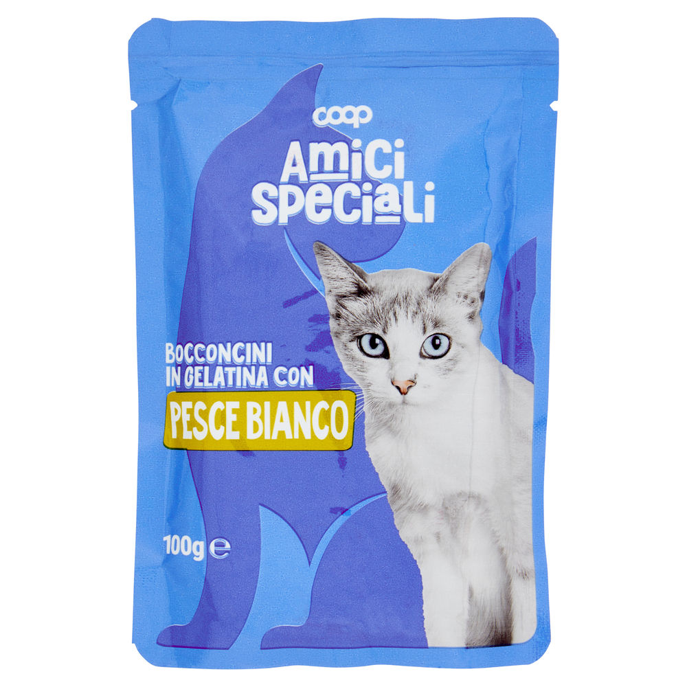 Umido gatto bocconcini per gatti pesce bianco amici speciali coop busta g100