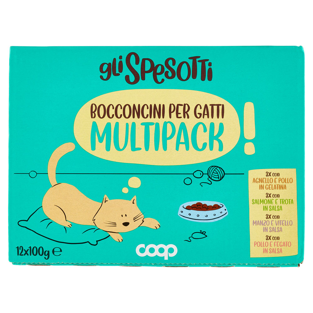 Umido gatto bocconcini gatto scatola gusti vari gli spesotti coop g100x12