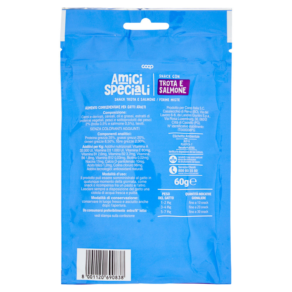 SNACK PER GATTI FORME MISTE PESCE TROTA/SALMONE AMICI SPECIALI COOP G60 - 1