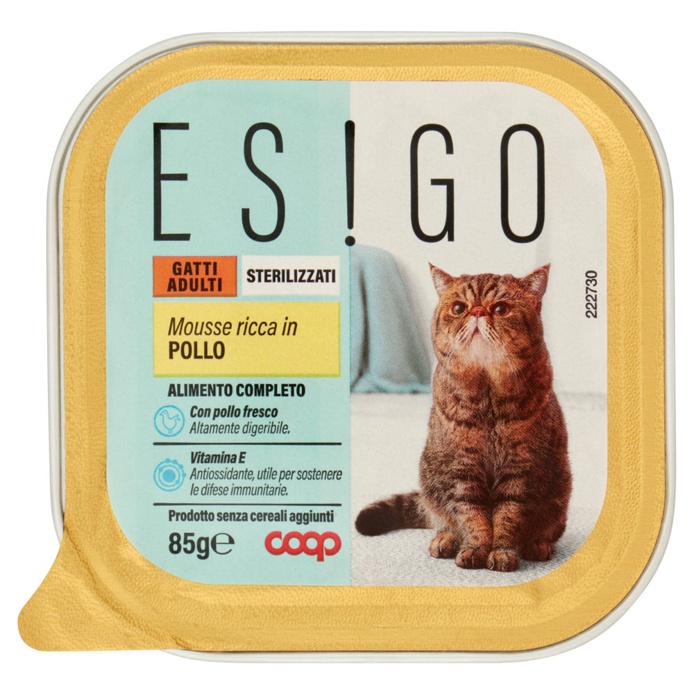 Umido gatto mousse ricca in pollo per gatto sterilizzato coop esigo g85