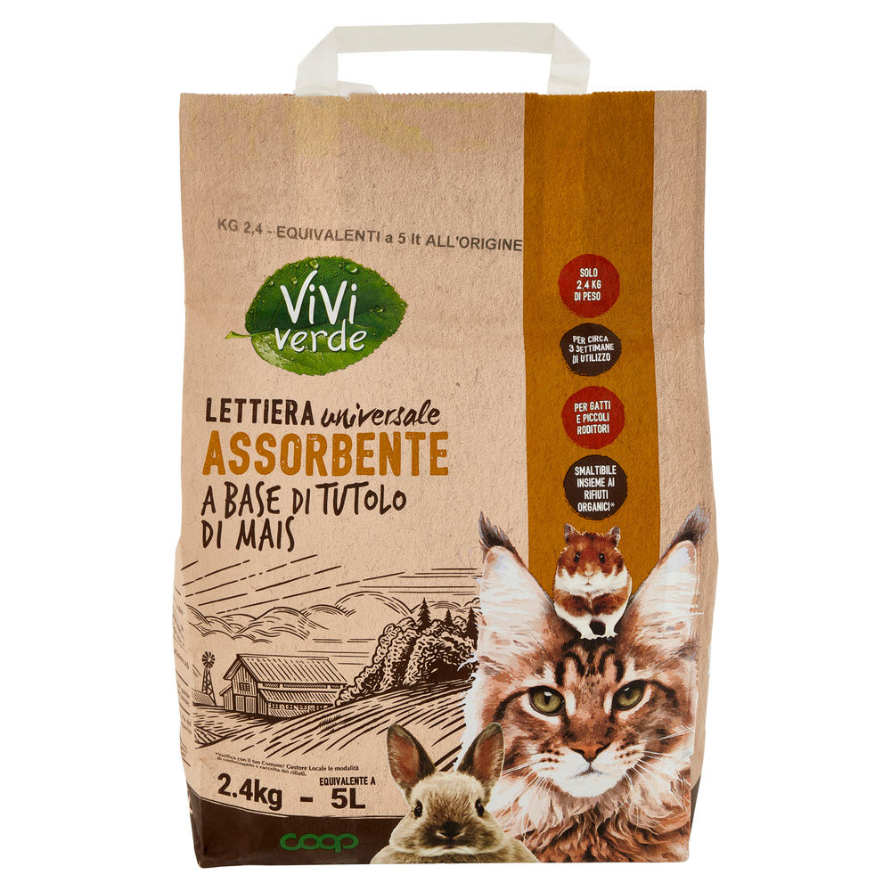 LETTIERA VEGETALE UNIVERSALE ASSORBENTE MAIS VIVI VERDE COOP 2,4KG - 2