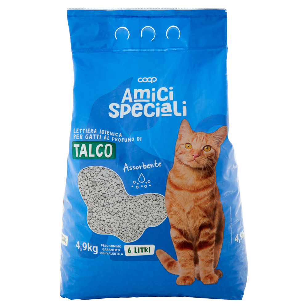 Lettiera igienica per gatti amici speciali coop assorbente bianca talco lt 6