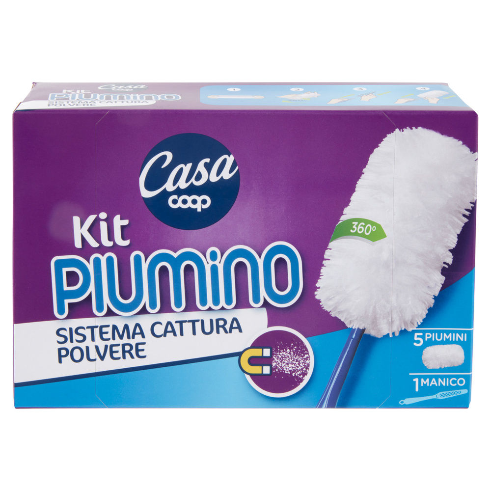 KIT PIUMINI CATTURA POLVERE 360° MANICO+5 RICAMBI COOP CASA PZ.1 - 5