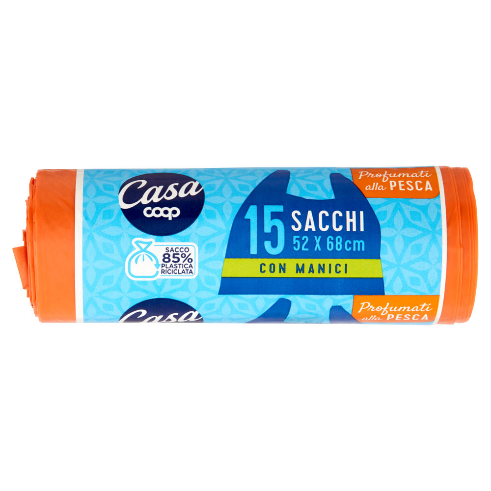 SACCHI NETTEZZA PROFUMATI CON MANIGLIA COOP CASA 52X68 30 L PROFUMO PESCA PZ.15 - 0