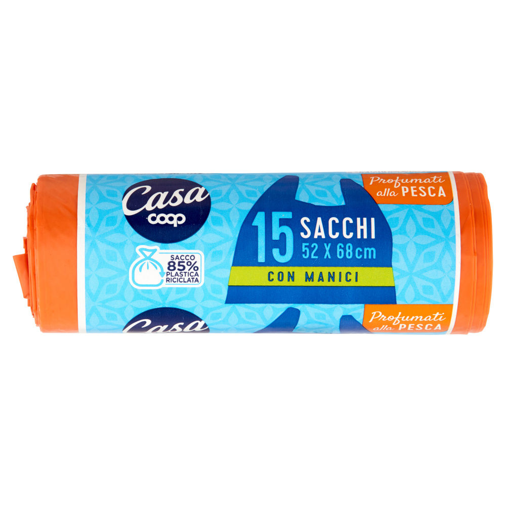 SACCHI NETTEZZA PROFUMATI CON MANIGLIA COOP CASA 52X68 30 L PROFUMO PESCA PZ.15 - 2