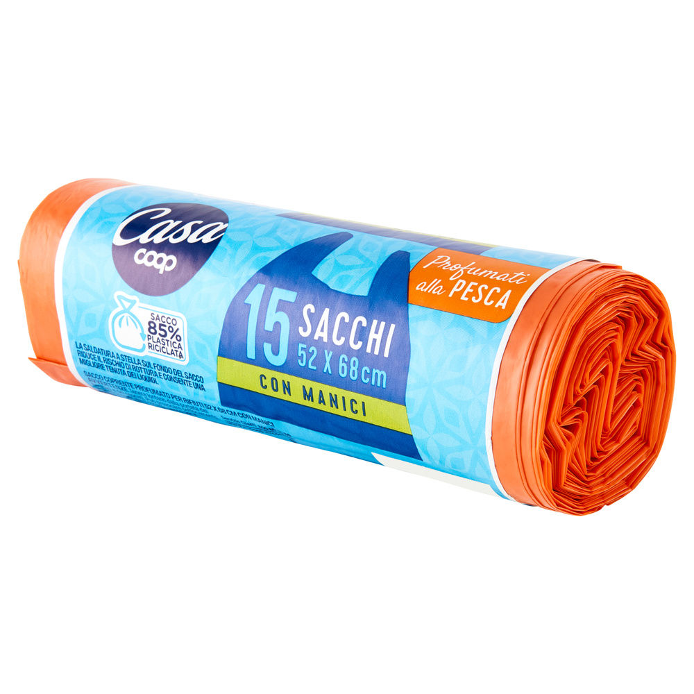 SACCHI NETTEZZA PROFUMATI CON MANIGLIA COOP CASA 52X68 30 L PROFUMO PESCA PZ.15 - 5