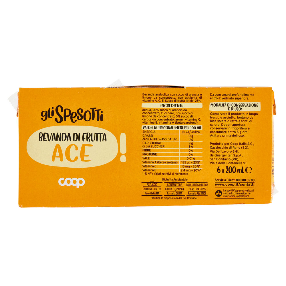 BEVANDA ALLA FRUTTA ACE GLI SPESOTTI COOP CLUSTER ML 200X6 - 1