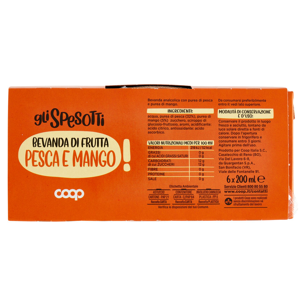 BEVANDA DI FRUTTA PESCA E MANGO GLI SPESOTTI COOP CLUSTER 200X6 - 1