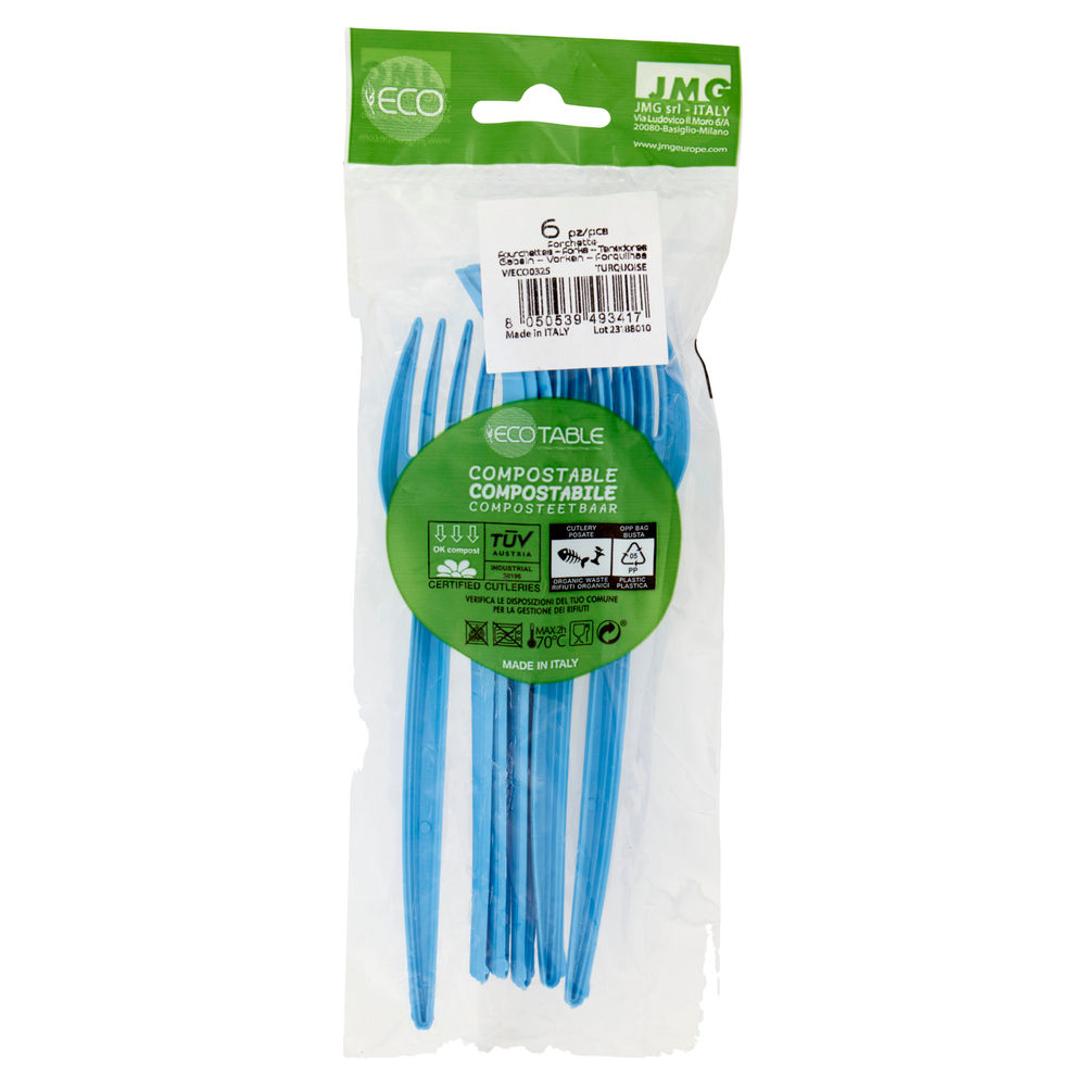 FORCHETTE SMART ECOTABLE MATER-BI TURQUOISE PZ.6 - 1