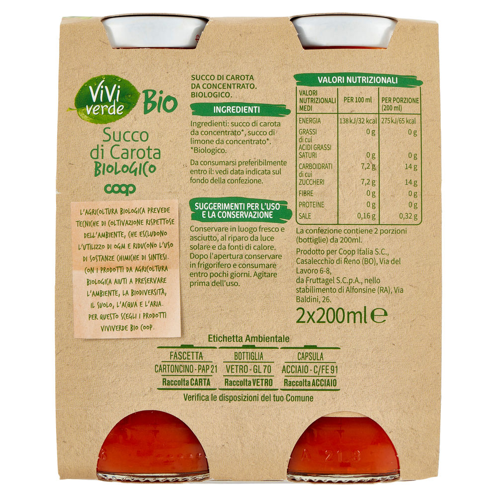 SUCCO DI CAROTA VIVIVERDE BIO COOP CLUSTER ML 200 X 2 - 1