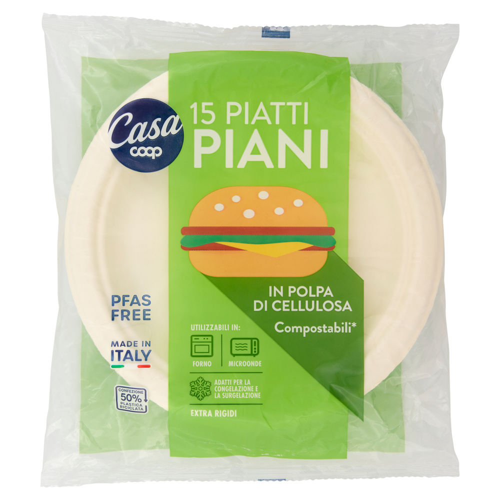 Piatti piani in polpa di cellulosa coop casa diam. cm23 pz 15