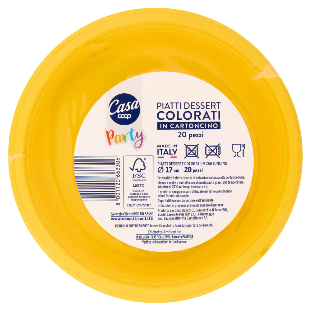 PIATTI DESSERT PARTY IN CARTONCINO COOP CASA GIALLO FSC DIAM. CM17 PZ 20 - 6