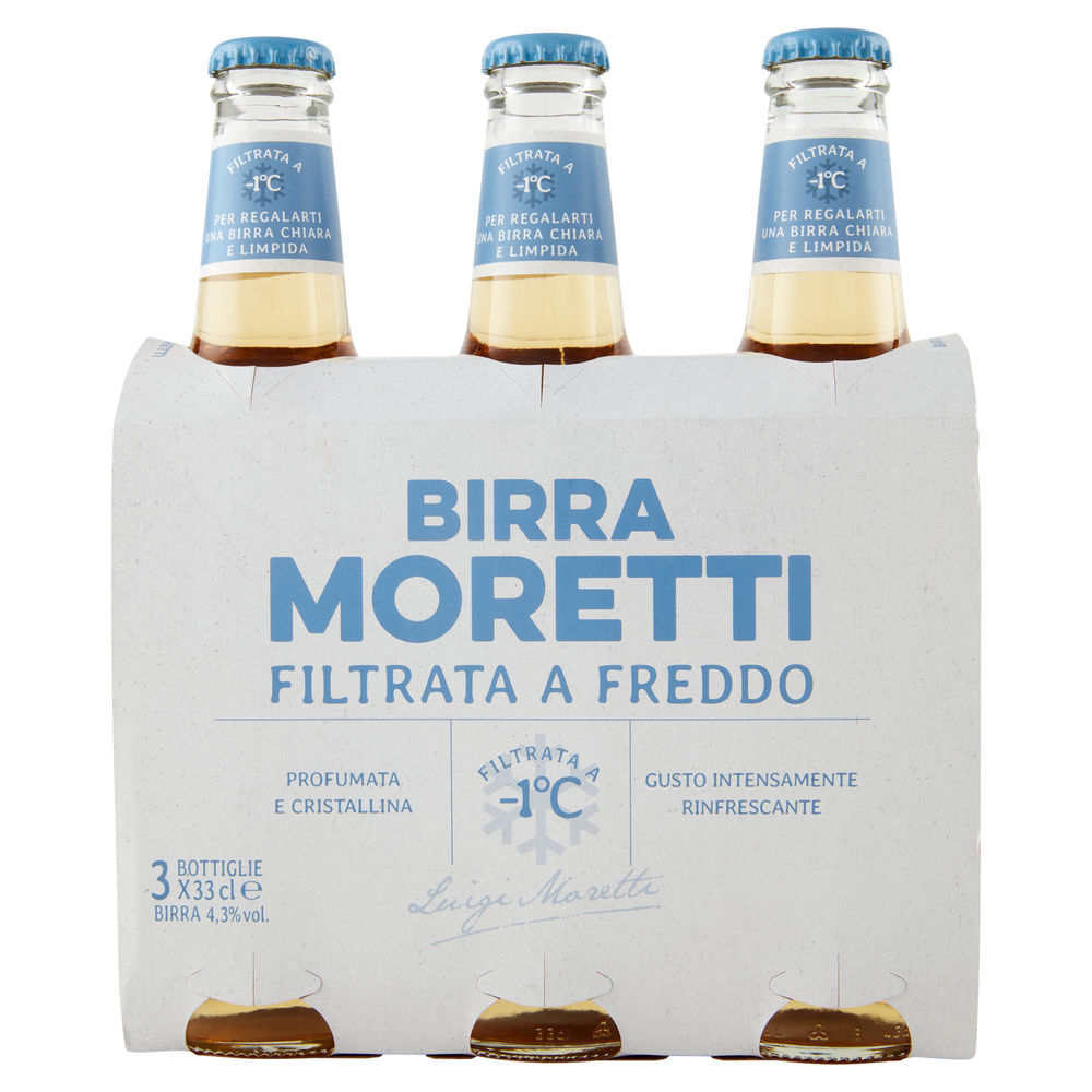 Birra moretti filtrata a freddo 4 gradi bottiglia cluster ml 330 x 3