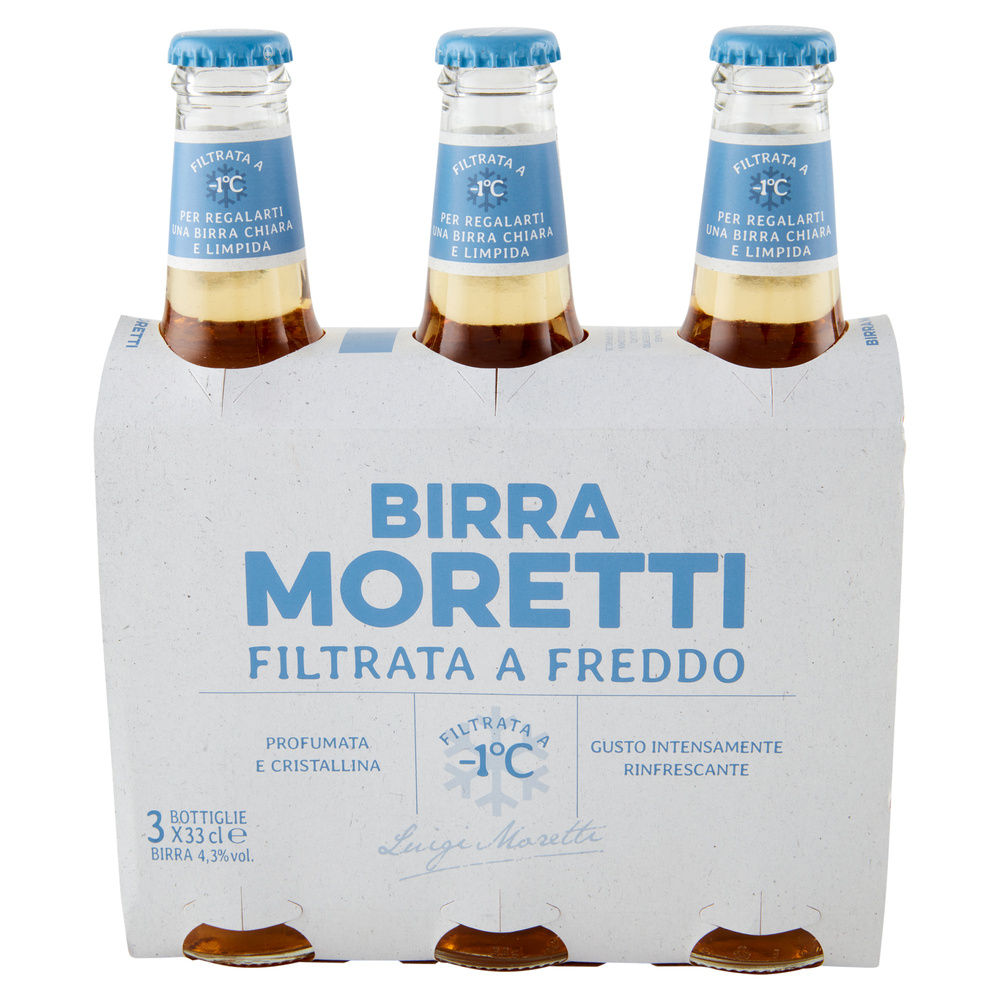 BIRRA MORETTI FILTRATA A FREDDO 4 GRADI BOTTIGLIA CLUSTER ML 330 X 3 - 2