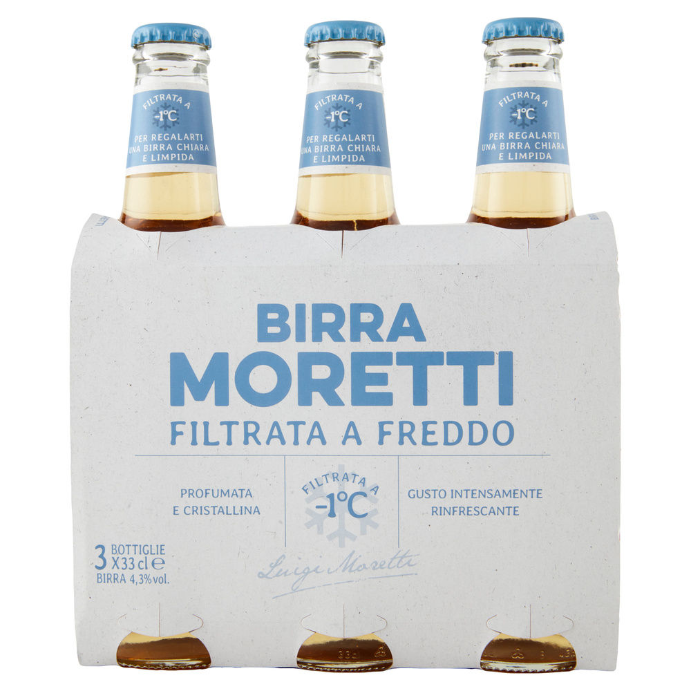 BIRRA MORETTI FILTRATA A FREDDO 4 GRADI BOTTIGLIA CLUSTER ML 330 X 3 - 7