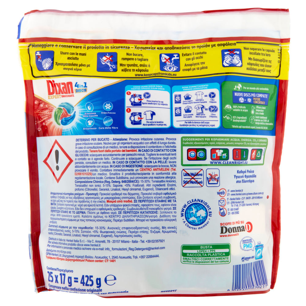 DETERSIVO LAVATRICE DIXAN DISCS 25LAV SMACCHIANTE GR 425 - 1