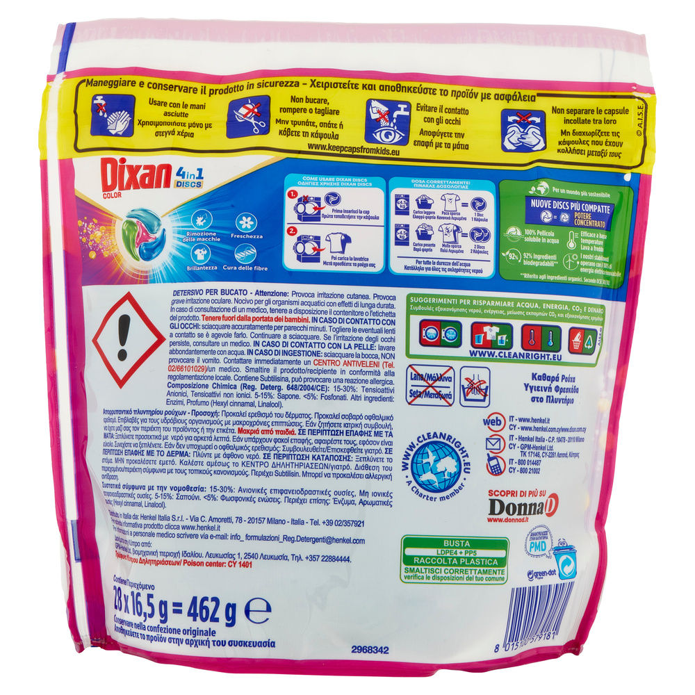 DETERSIVO LAVATRICE DIXAN DISCS 28LAV COLOR GR 462 - 1
