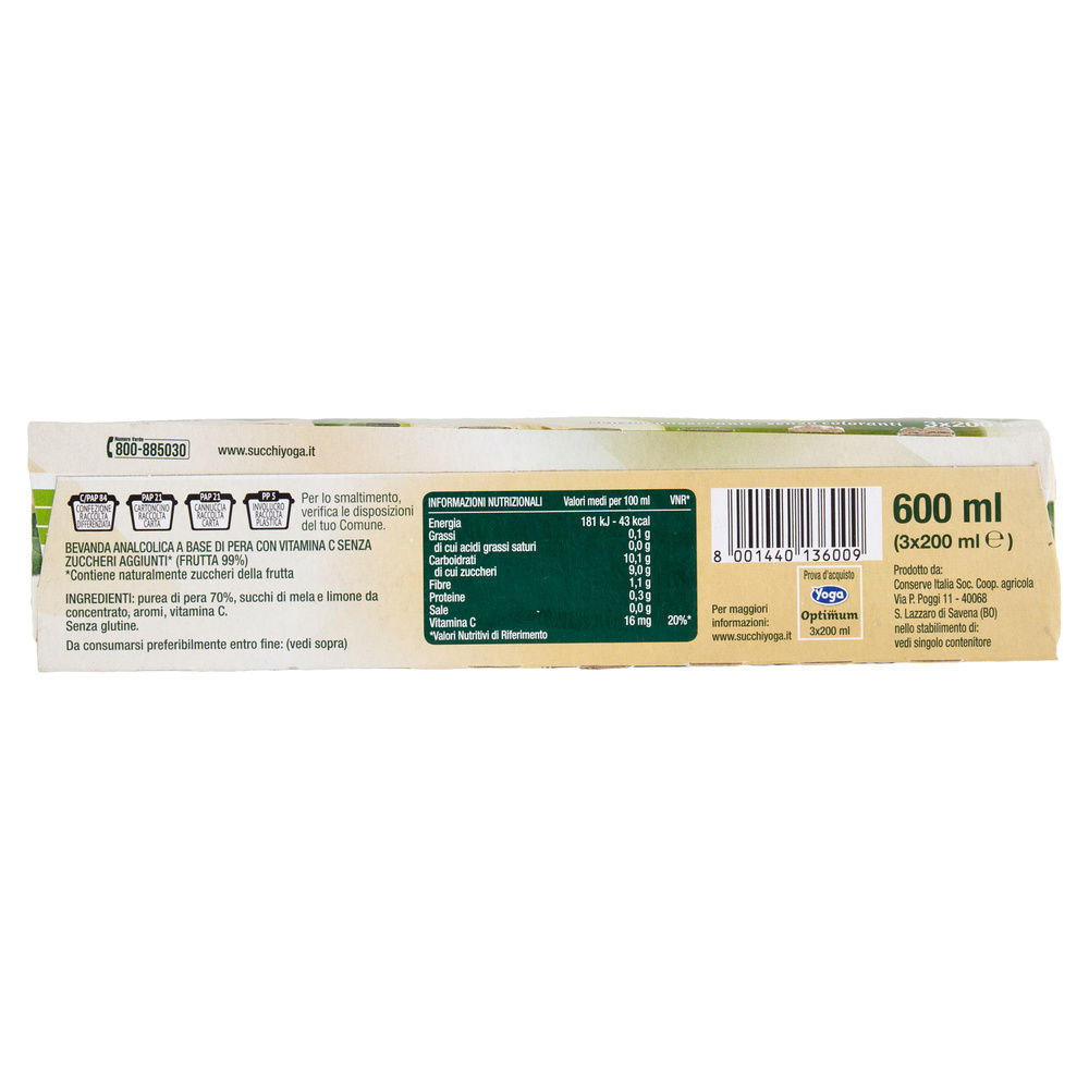 BEVANDA PERA SENZA ZUCCHERO YOGA OPTIMUM CLUSTER BRICK ML 200 X 3 - 3