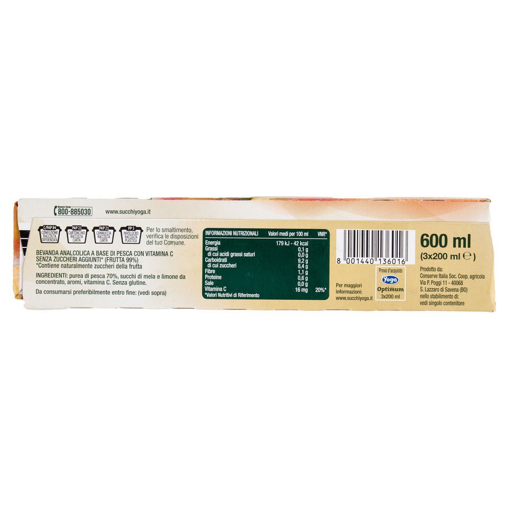 BEVANDA PESCA SENZA ZUCCHERO YOGA OPTIMUM CLUSTER BRICK ML 200 X 3 - 3