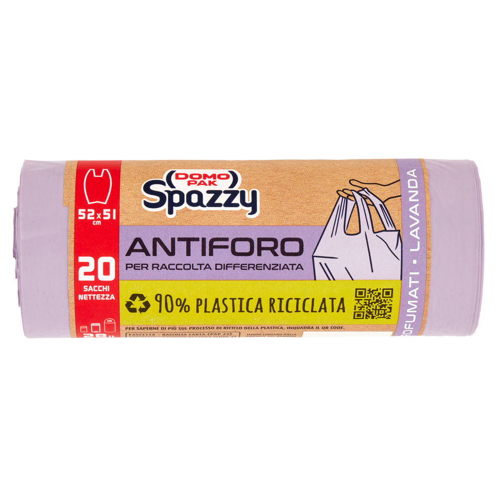 Sacchi nettezza domopak spazzy medi antiforo l28 52x51 viola 90% riciclato pz 20