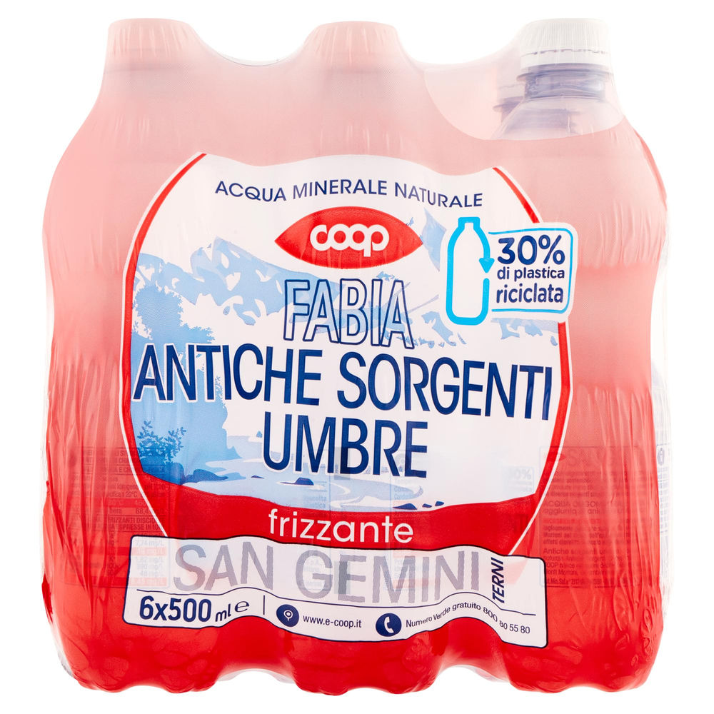 Acqua minerale coop frizzante antiche sorgenti umbre fabia rpet cluster ml500x6