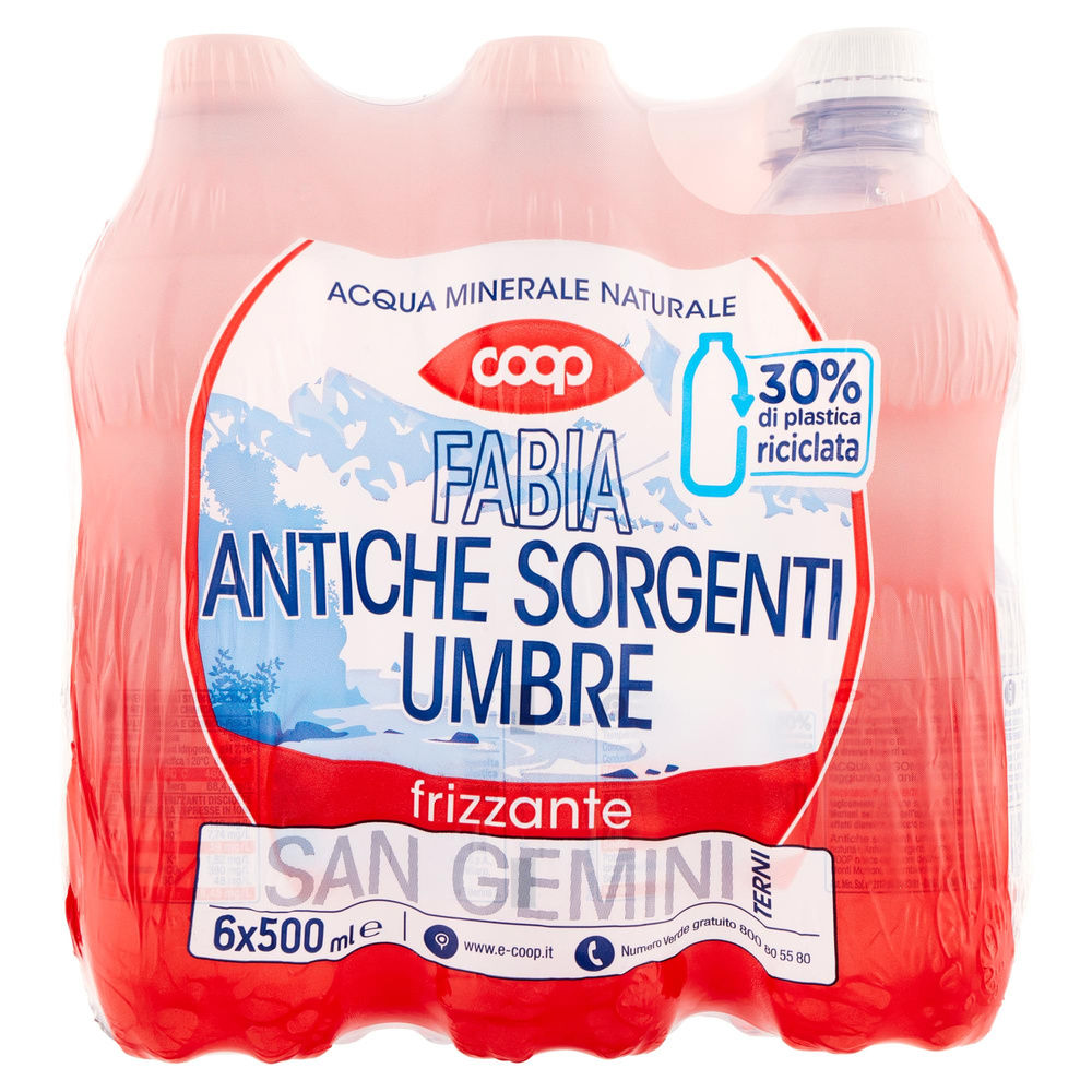 ACQUA MINERALE COOP FRIZZANTE ANTICHE SORGENTI UMBRE FABIA RPET CLUSTER ML500X6 - 16