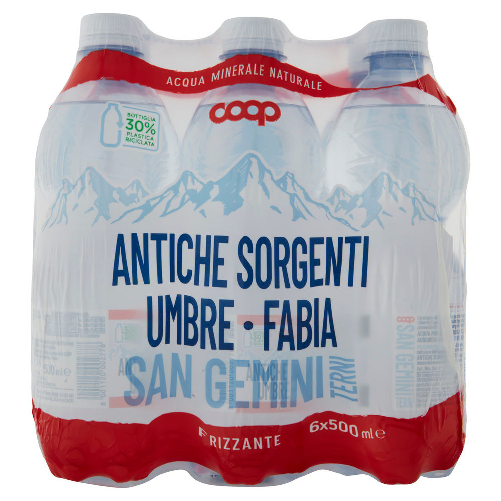 ACQUA MINERALE COOP FRIZZANTE ANTICHE SORGENTI UMBRE FABIA RPET CLUSTER ML500X6 - 10