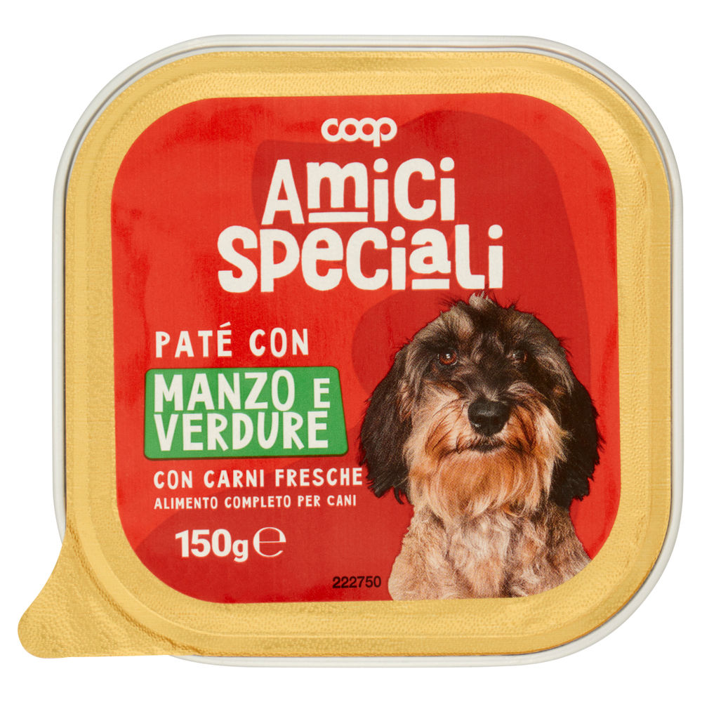 Umido cane pate' per cani manzo e verdure amici speciali coop vaschetta 150g