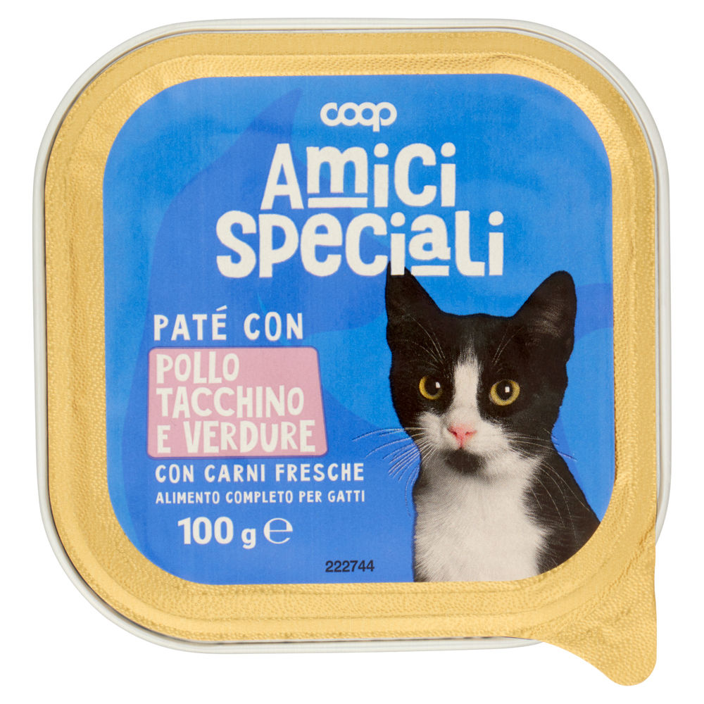 Umido gatto patè per gatto pollo/tacchino/verdure amici speciali coop g100