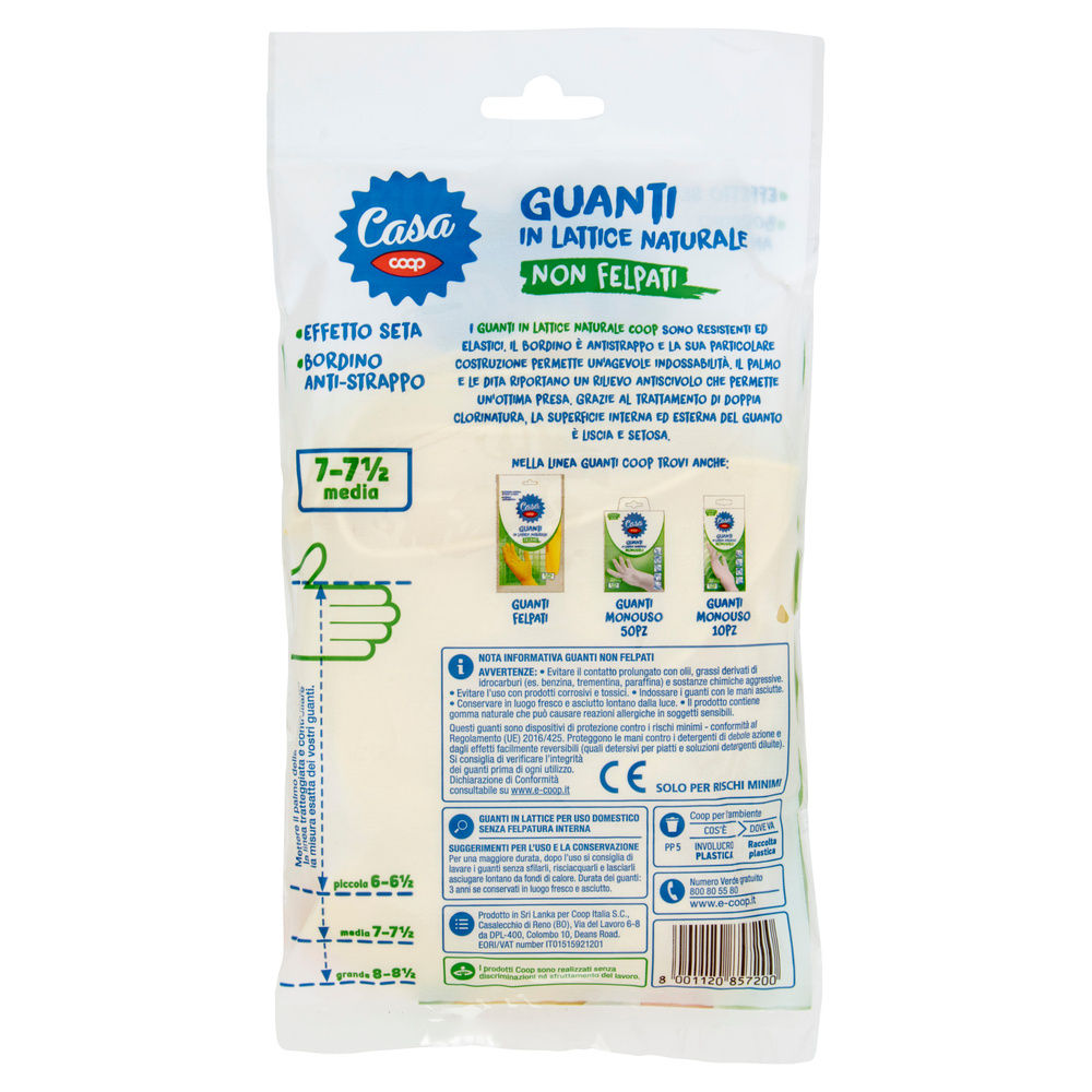 GUANTI LATTICE NATURALE COOP CASA SENZA FELPATURA INT. EFFETTO SETA 7-71/2 PZ.1 - 2