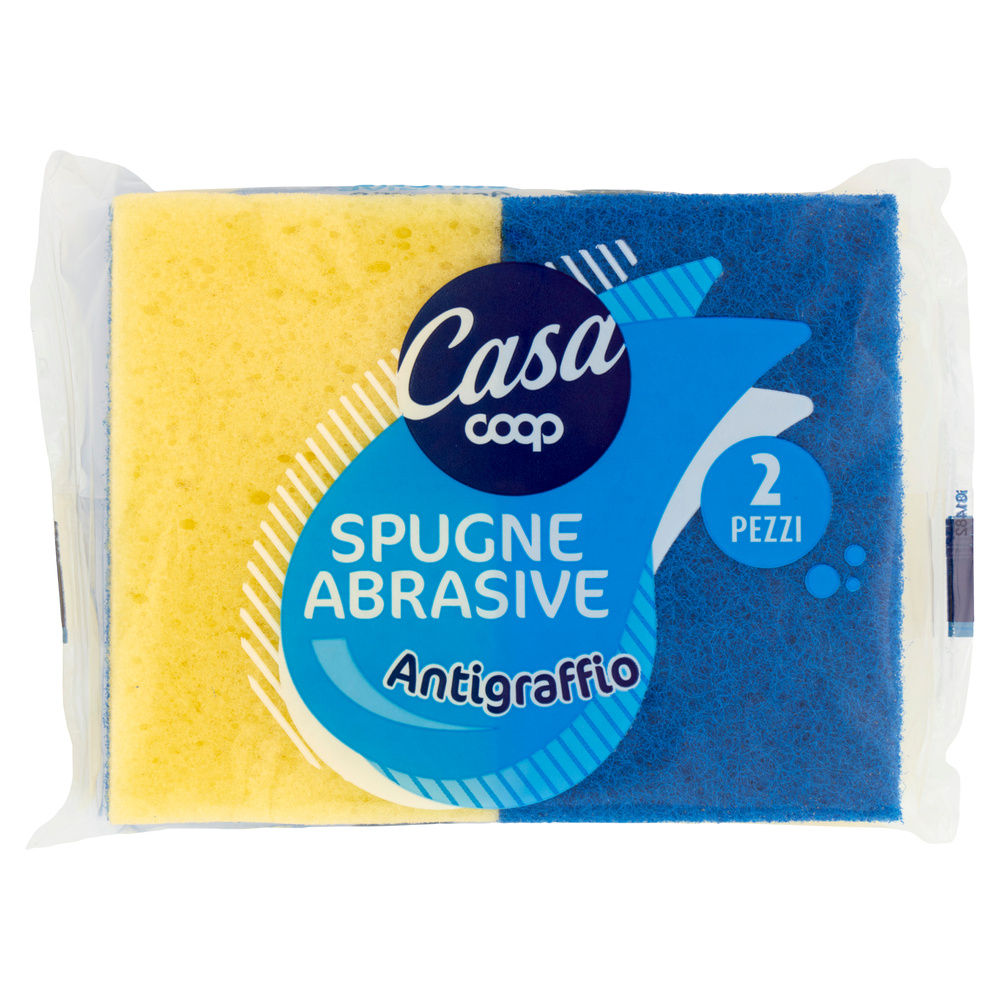 SPUGNE GIALLE COOP CON FIBRA BLU ANTIGRAFFIO CM.2,5X7X11 BUSTA PZ.2 - 2