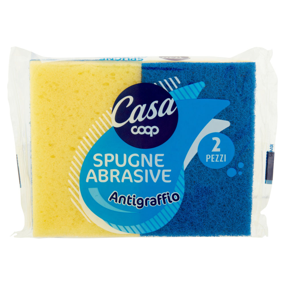 SPUGNE GIALLE COOP CON FIBRA BLU ANTIGRAFFIO CM.2,5X7X11 BUSTA PZ.2 - 6