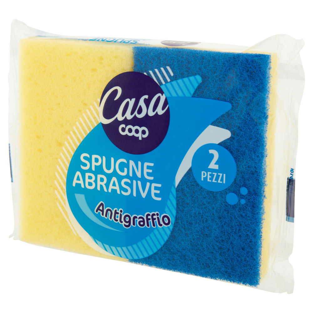 SPUGNE GIALLE COOP CON FIBRA BLU ANTIGRAFFIO CM.2,5X7X11 BUSTA PZ.2 - 7